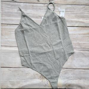 BP Bodysuit Ribbed V-Neck Tank Gray Size Medium